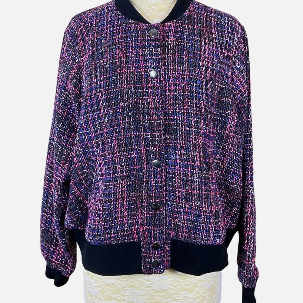 Torrid Pink & Blue Boucle Snap Front Varsity Bomber Jacket Sz 1/14-16/1X